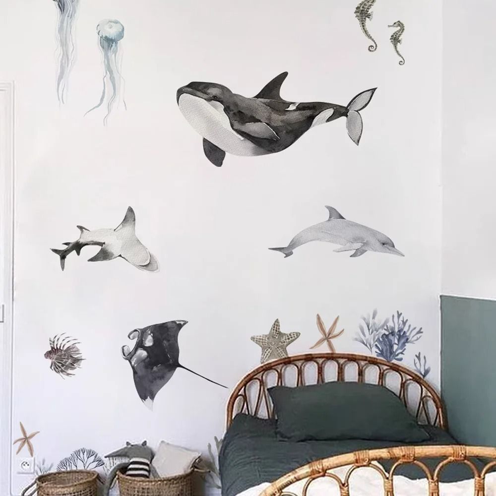 Underwater World Watercolor Wall Decals – Waterproof Coral & Tropical Fish Stickers for Bathroom, Nursery, & Coastal Hom