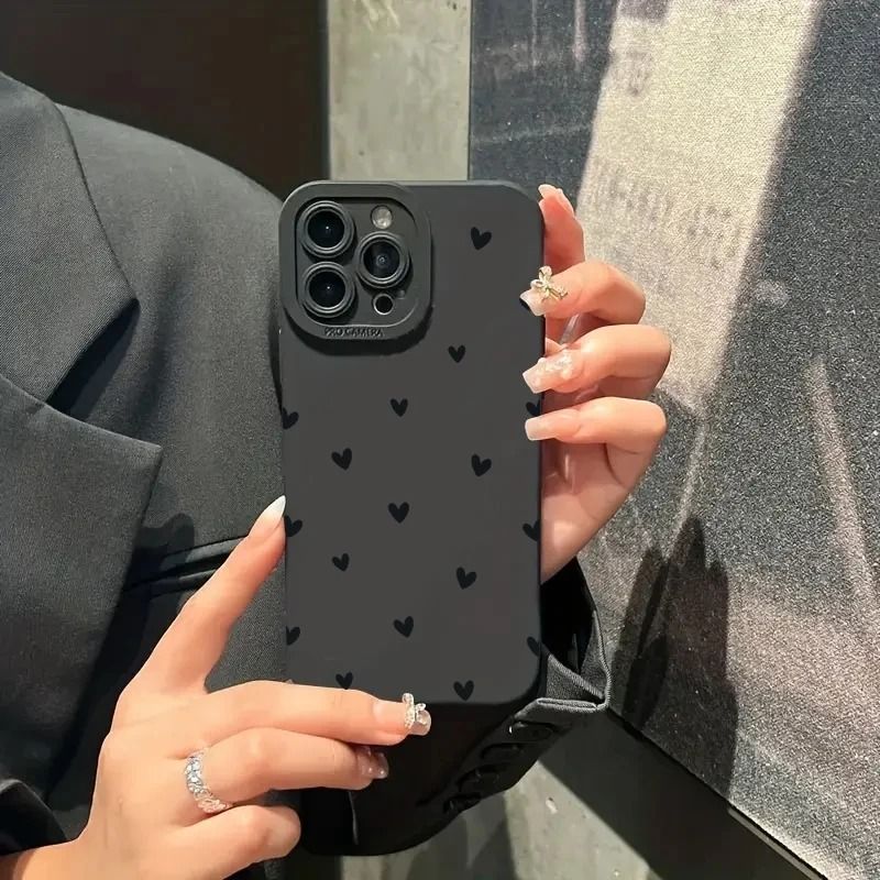 Black Love Heart Shockproof Silicone Phone Case
