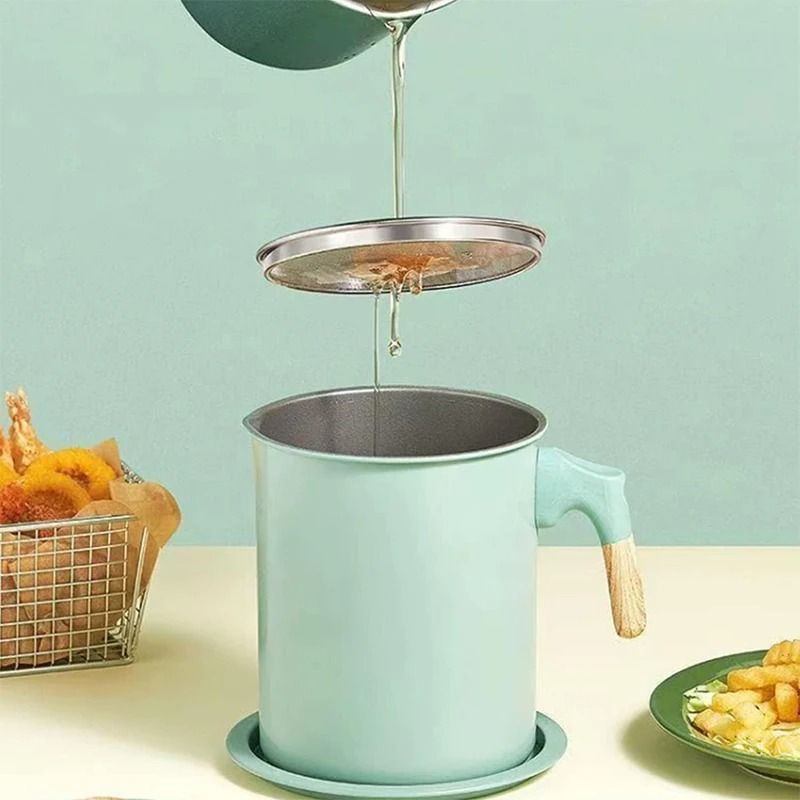 Stainless Steel 1.4L Bacon Grease Container & Fine-Mesh Oil Strainer