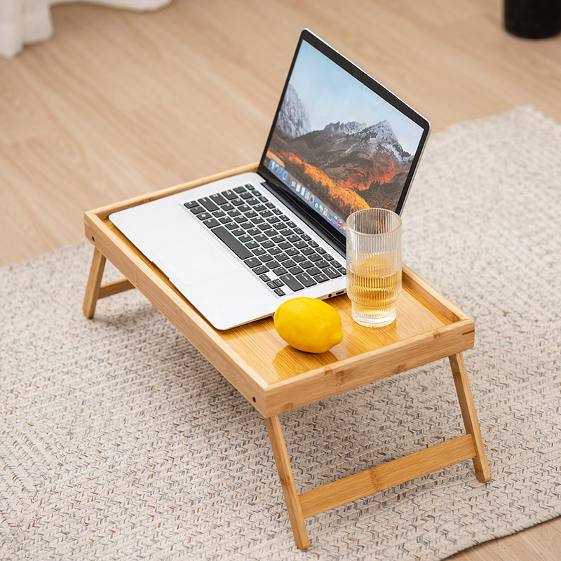 Bamboo Bed Tray Table with Folding Legs, Portable Snack Tray for Sofa Eating, Drawing, Platters, Lap Desk Serving Tray