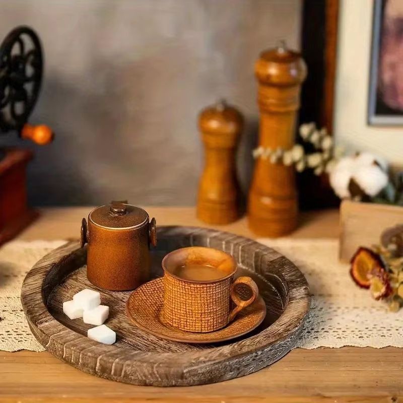 Wood Tray Round Wooden Candle Holder Dessert Plate