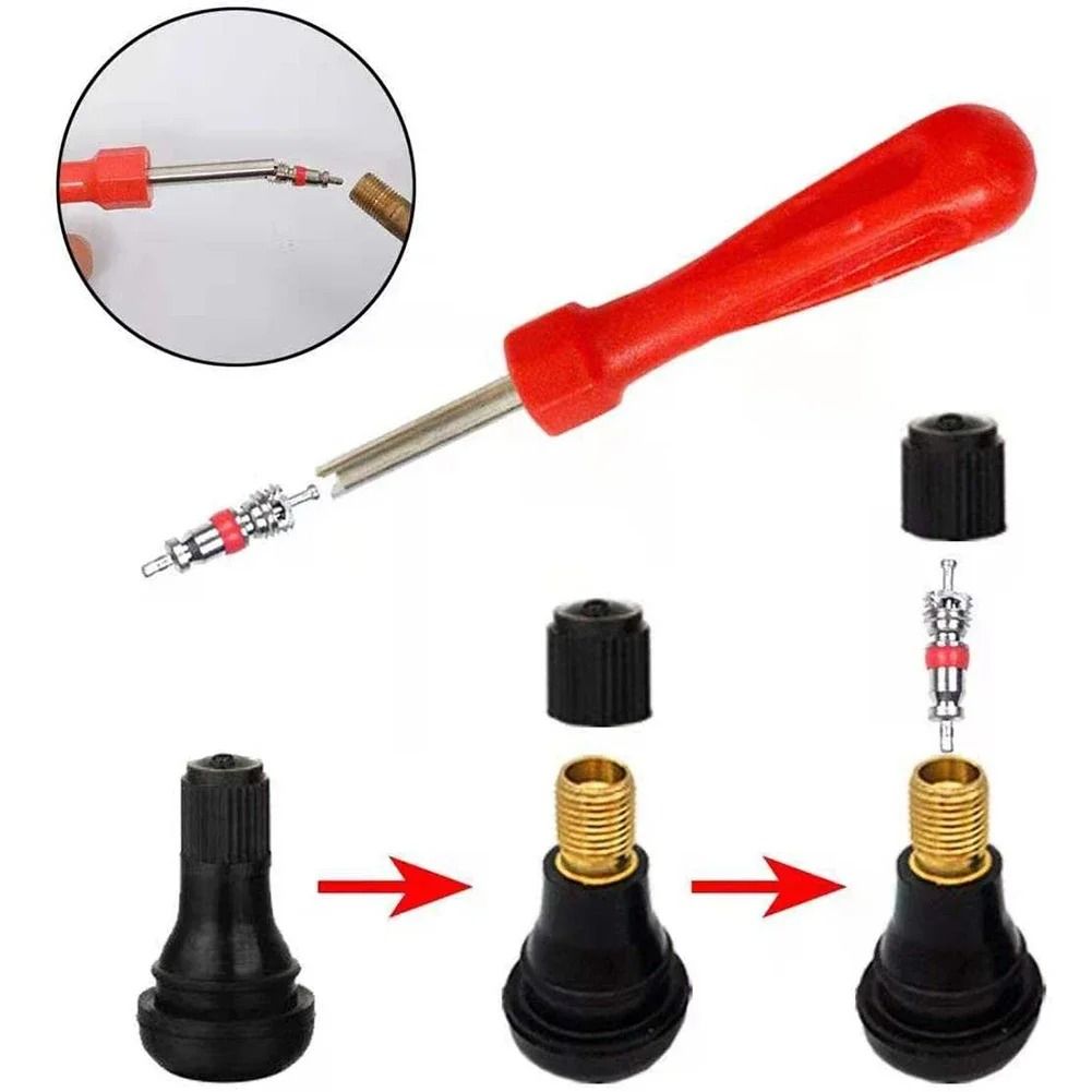 Tire Valve Core Removal Tool Kit with Copper Valve Cores and Wrench