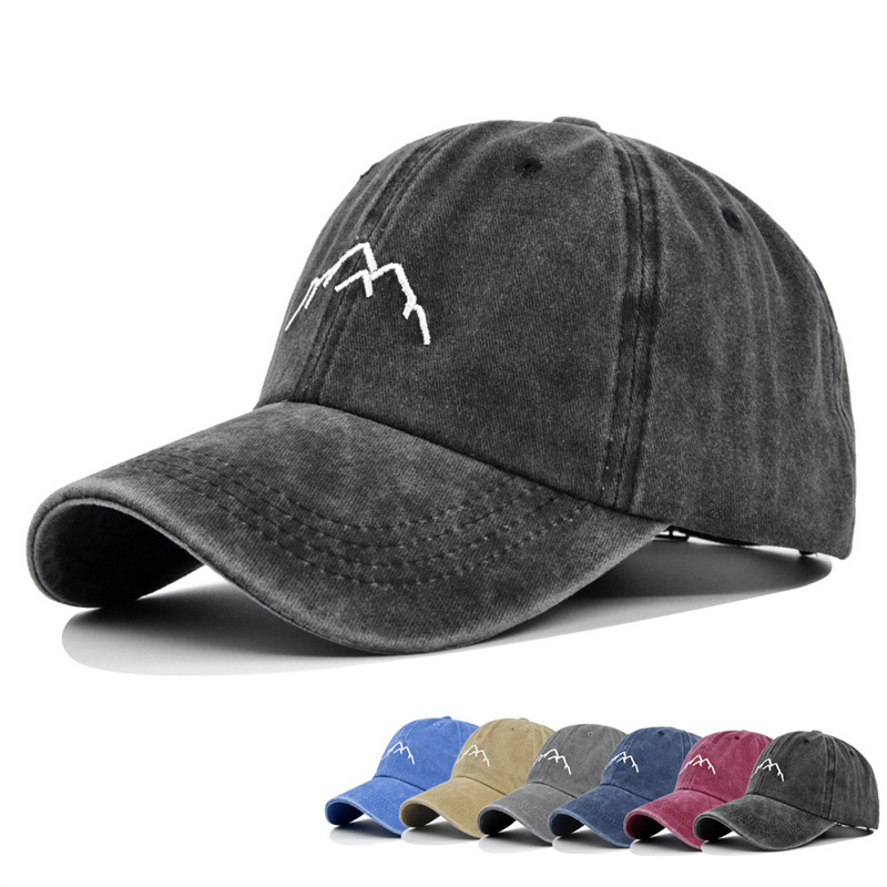 Unisex Retro Washed Cotton Cap, Mountain Embroidery Baseball Caps, Casual Summer Adjustable Outdoor Sports Trucker Hats