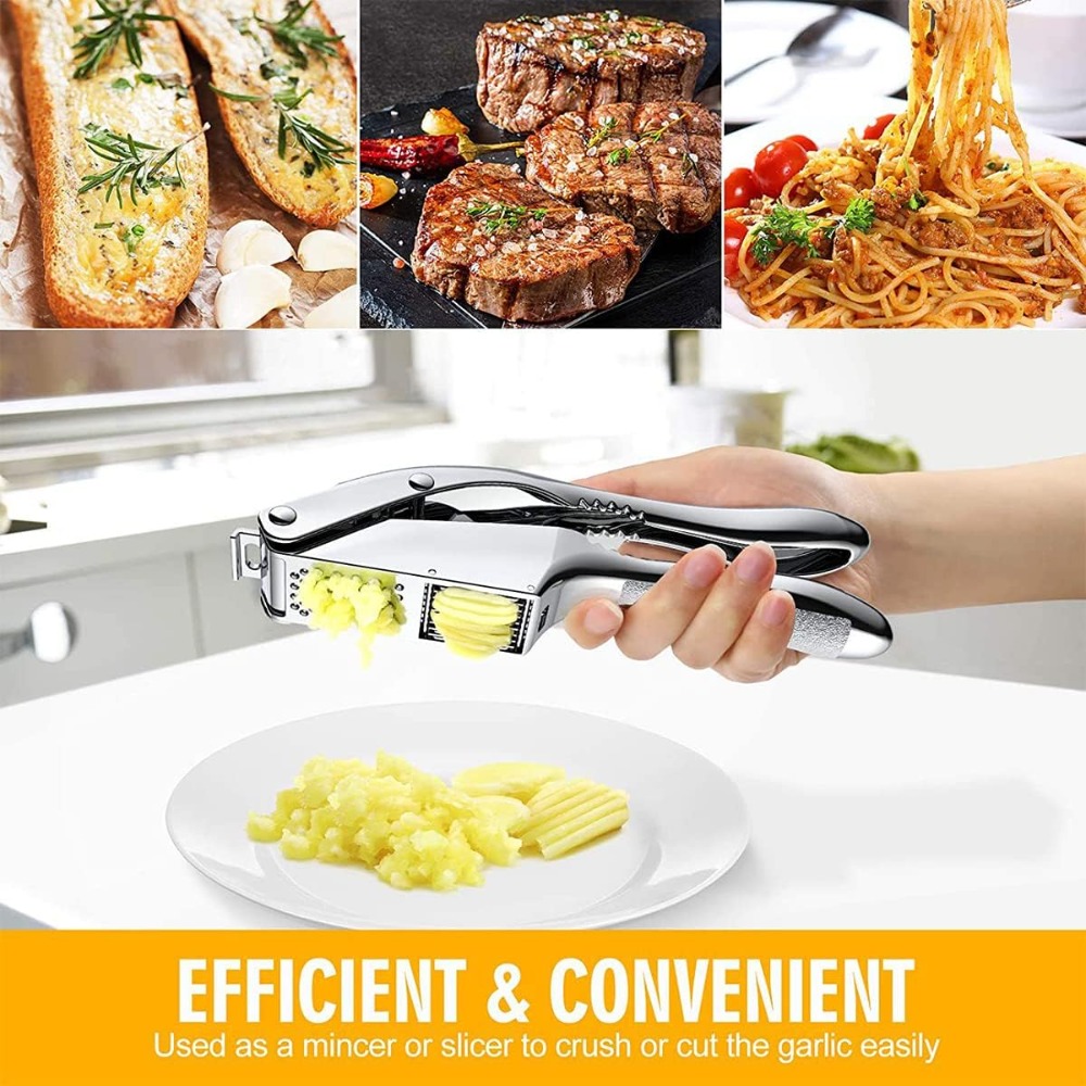 Stainless Steel Garlic Press & Slicer Anti-Rust Ginger Crusher for Effortless Squeezing and Slicing in the Kitchen
