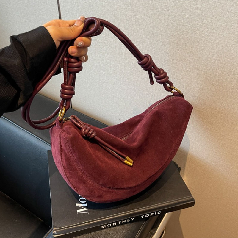 Super Popular Faux Suede Crossbody Shoulder Bag, Hot Sale Dumpling Style for Women