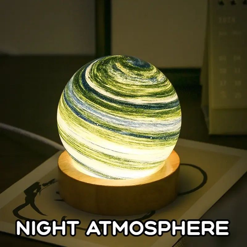 USB Powered 3D Moon Glass Night Lamp with Wooden Stand