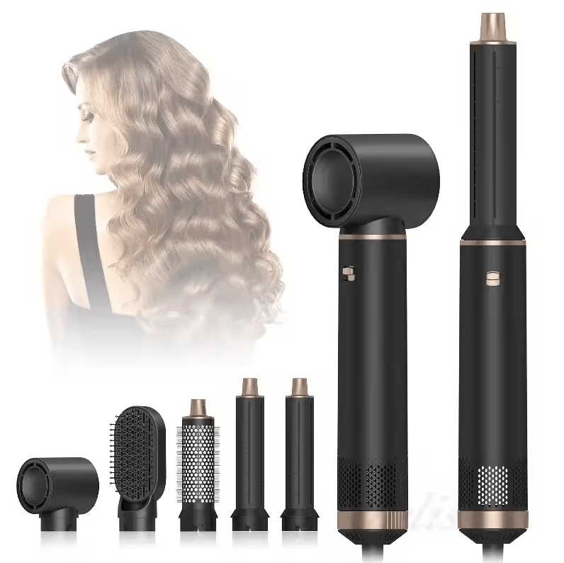 5-in-1 Ionic Hot Air Brush Styler | Hair Dryer Brush with Detachable Heads for Curling, Straightening & Styling