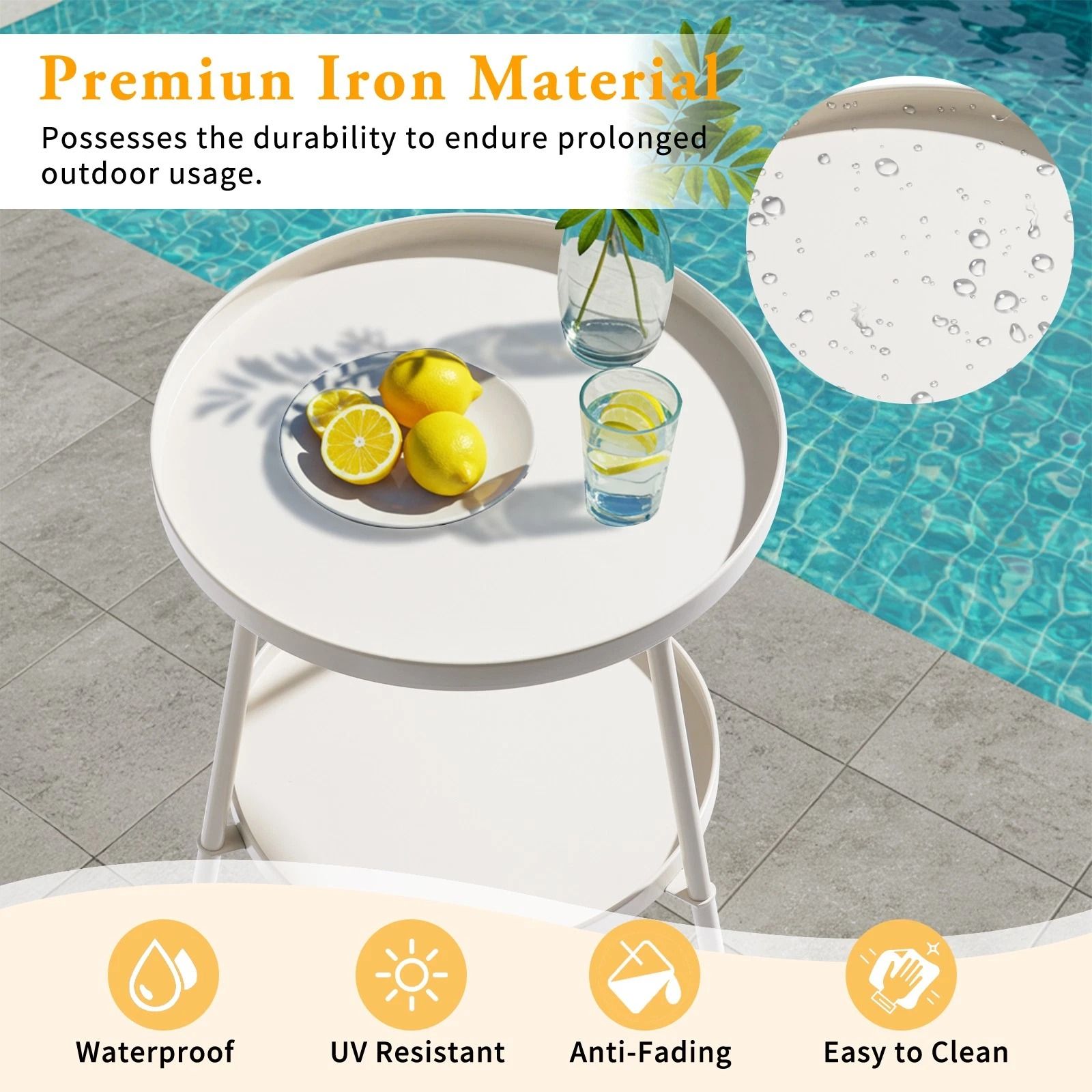 Round Metal Side Table for Indoor & Outdoor Use – Compact End Table for Patio, Garden, and Living Room
