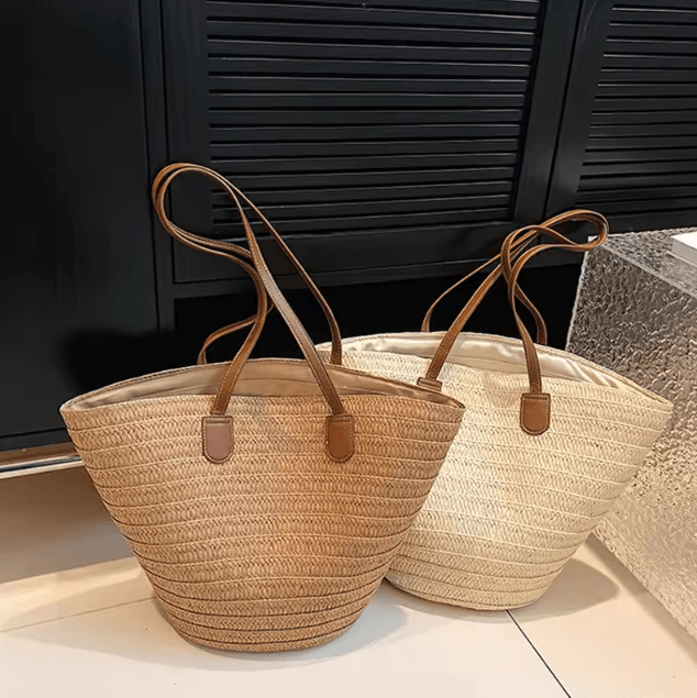 Womens Large Capacity Straw Woven Beach Bag Summer Shopper Handbag