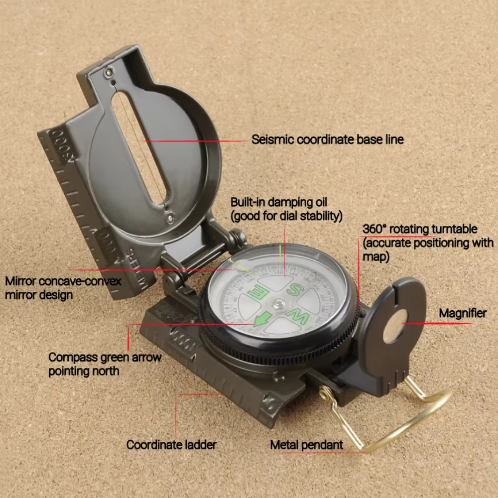 High Precision Military Compass Waterproof Hiking Navigation Tool with Metal Sight