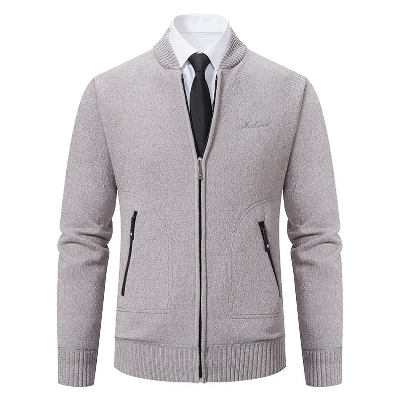 Men Stand Collar Thick Warm Cardigan Sweater Winter Casual Coat