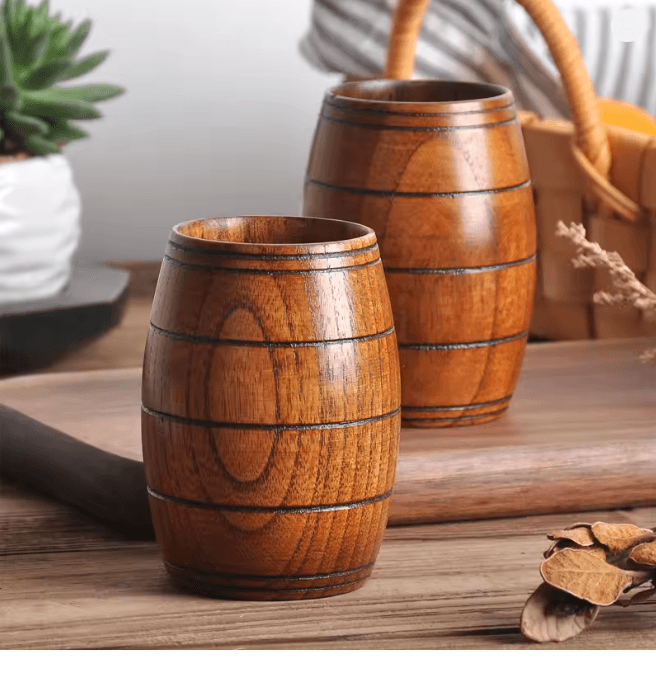 Handmade Wooden Beer Cup Natural Spruce Wood Big Belly Drink Mug