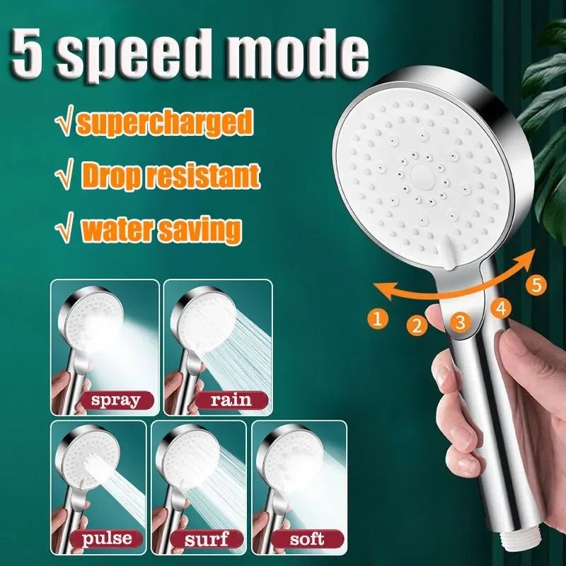 Water Saving High Pressure Shower Head with Adjustable Modes and One Key Stop