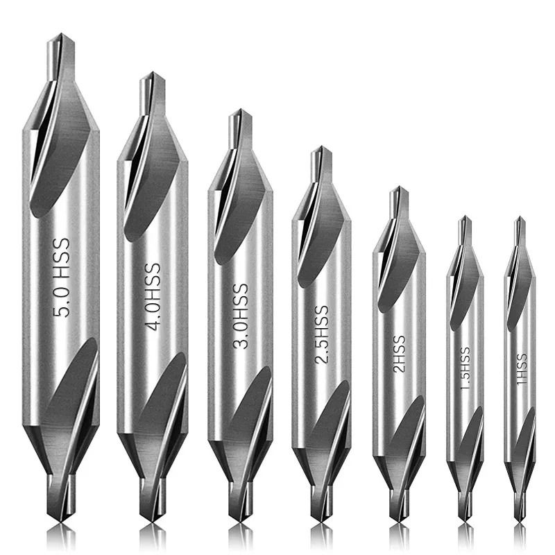 7-Piece High Speed Steel Center Drill Bit Set for Metalworking and Lathe Use