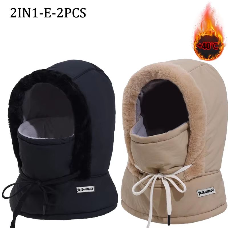 Thermal 3 in 1 Hooded Scarf Hat with Plush Neck Warmer