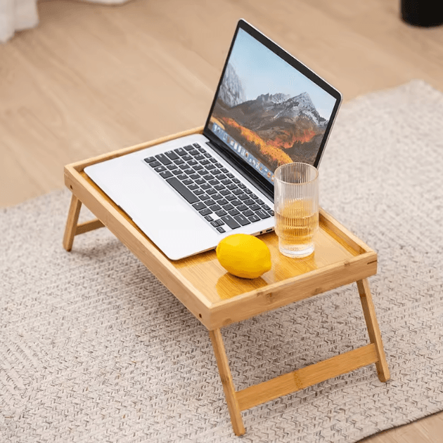 Bamboo Folding Bed Tray Table with Portable Lap Desk Design