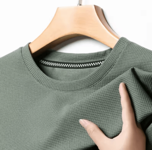 Mens Waffle Knit T Shirt Cotton Round Neck Casual Summer Top