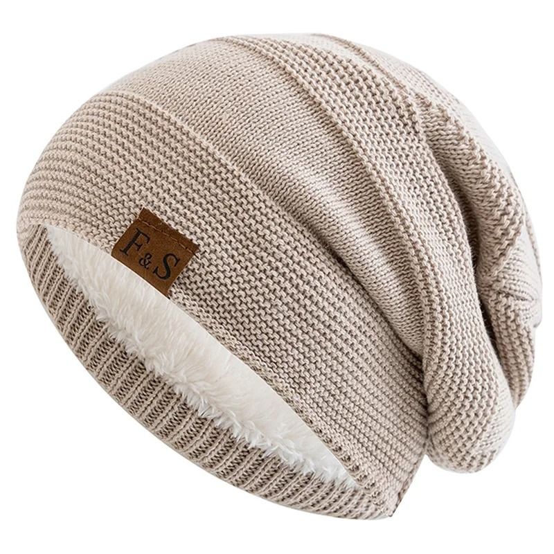 Unisex Slouchy Fur Lined Winter Beanie Hat