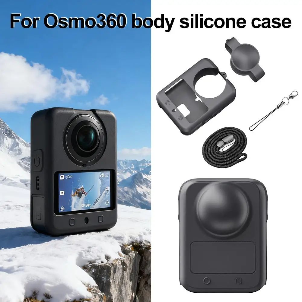 DJI Osmo 360 silicone case with Lens Cap & Wrist Strap - Soft, shockproof camera case for Scratch & Drop Protection
