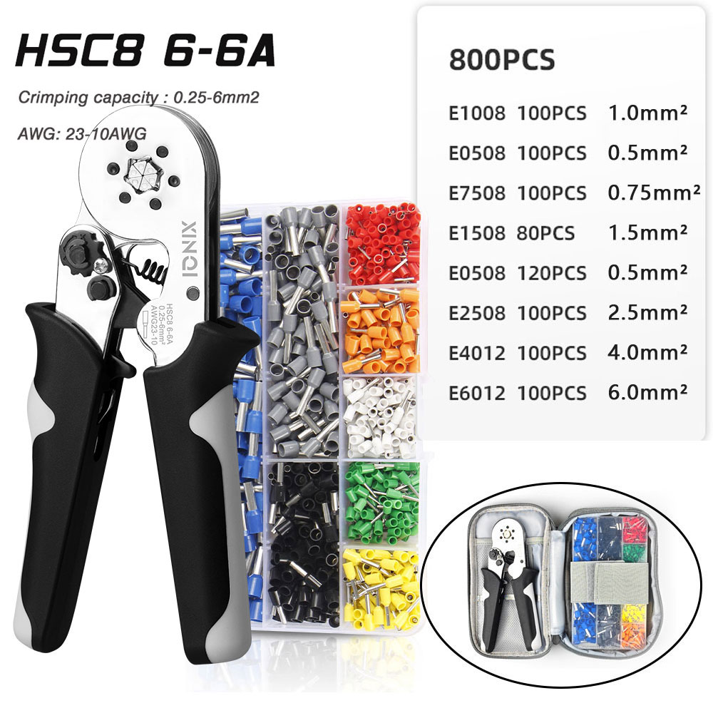 Crimping Tool Tubular Terminal Crimper with Mini Ferrule Electrical Kit and Bag