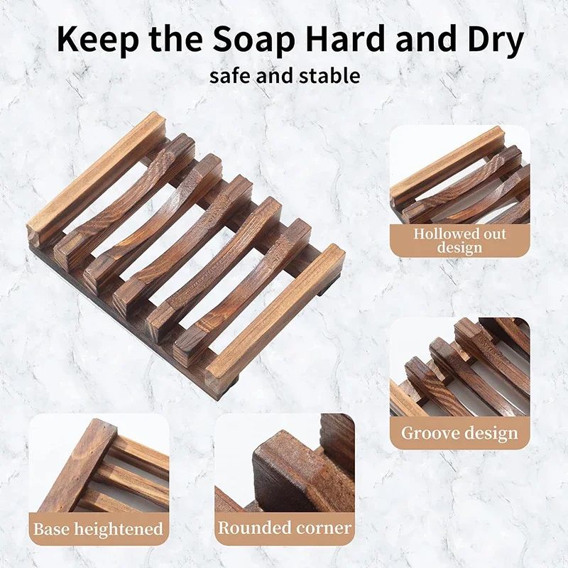 Natural Bamboo Soap Dish with Drainage - Self Draining Soap Tray Wooden Holder