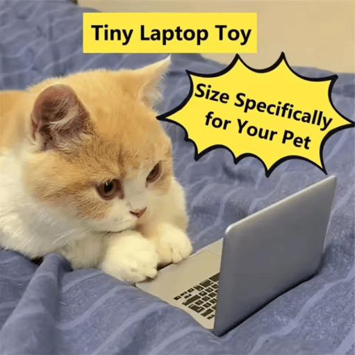 Mini Cat Laptop Toy Mirror Interactive Dollhouse Computer for Kittens