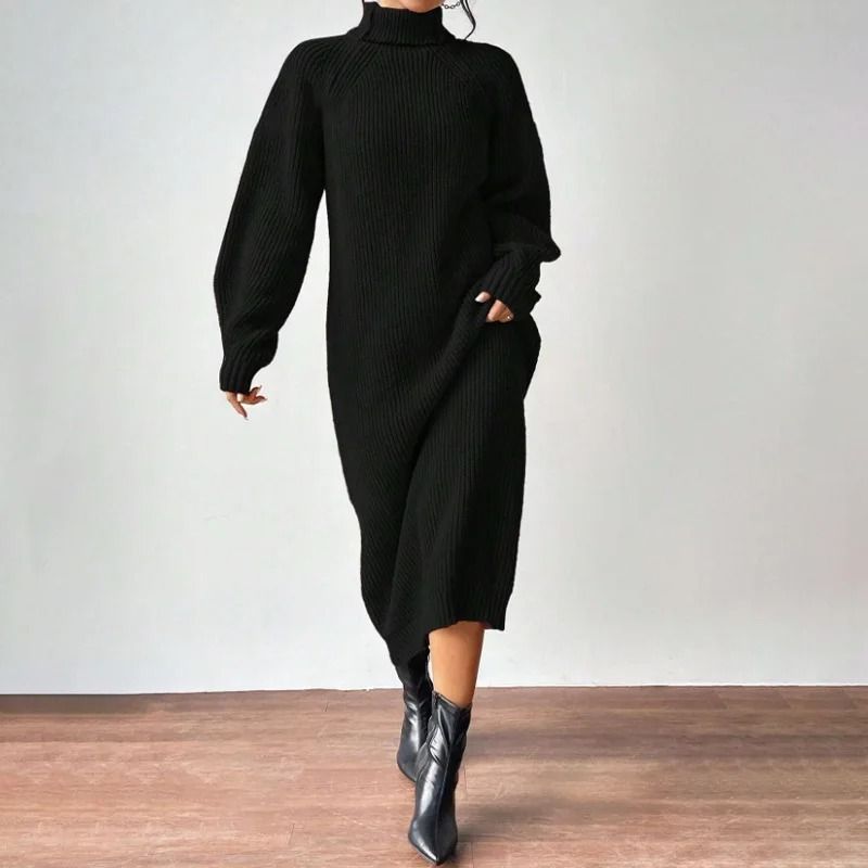 Heavy Gauge Chunky Knit Turtleneck Maxi Dress