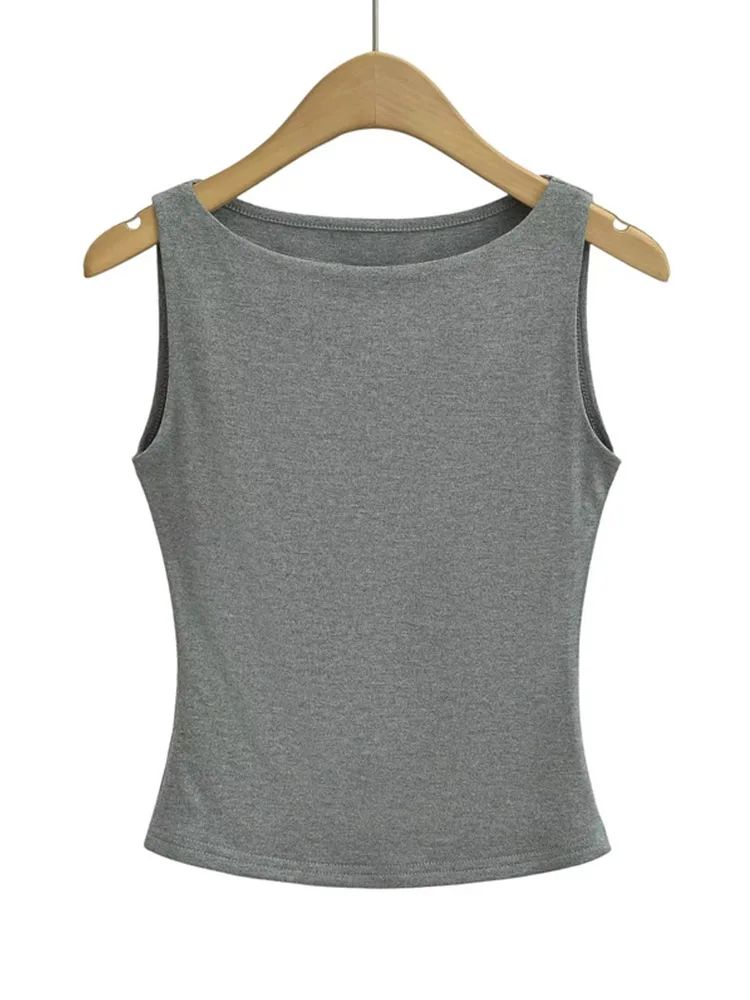 Dozw Double Layer Boat Neck Slinky Tank Top – Soft High Stretch High Street Crop
