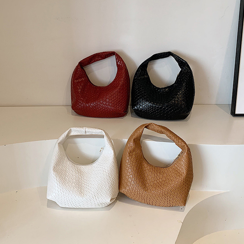 Elegant Woven PU Leather Hobo Bag Small Top Handle Shoulder Handbag for Women