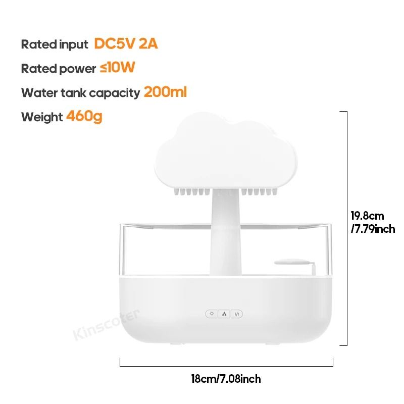 Zen Rain Cloud Aroma Diffuser And Air Humidifier With Raindrop Effect