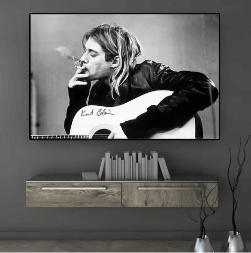 Kurt Cobain Black & White Poster Retro Rock Music Wall Art Canvas Print