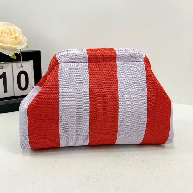 Women's Knit Stripe Crochet Dumpling Clutch Bag