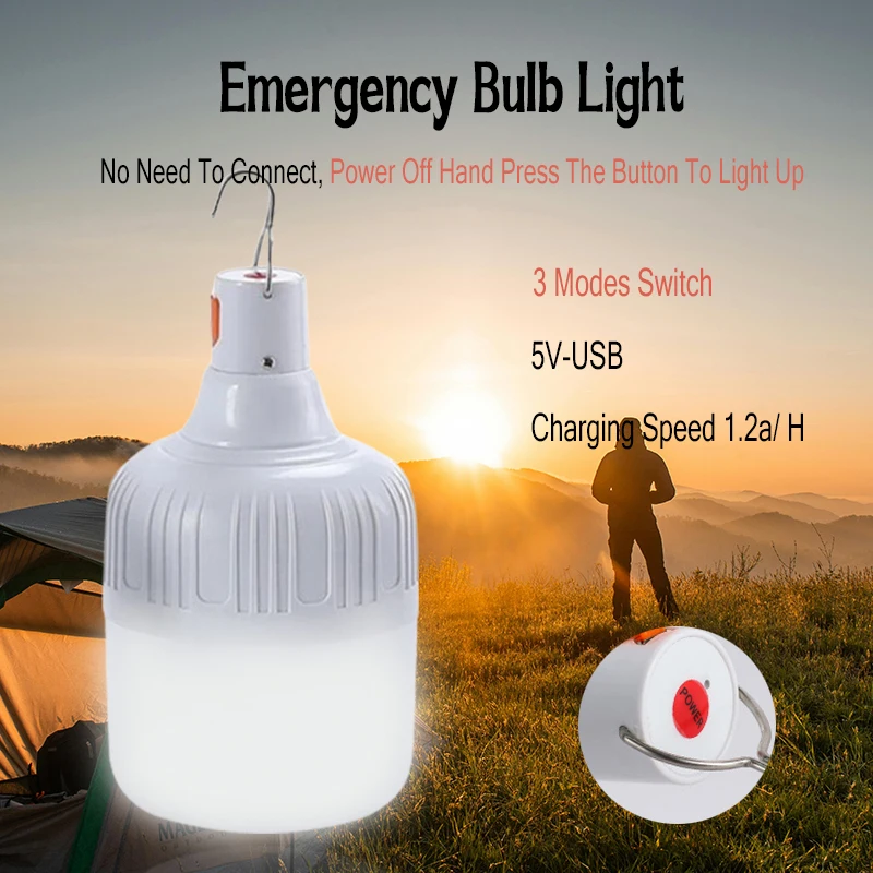 USB Rechargeable LED Camping Lantern Portable Emergency Light with Hook for Outdoor BBQ & Tent Use