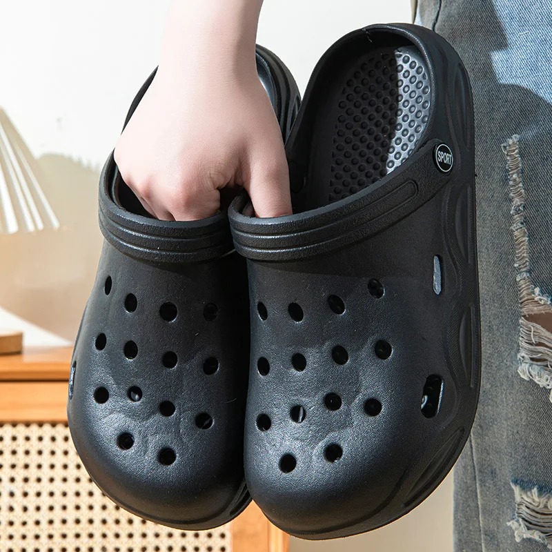 Mens Summer Hollow Out Closed Toe Sandals, Non-Slip Soft Bottom Shoes, Lightweight Thick-Soled Garden Sandals