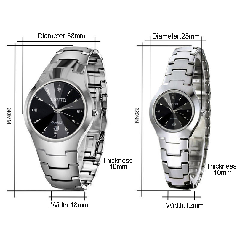 Luxury Stainless Steel Waterproof Quartz Watches, Calendar Date Lovers Couple Watch
