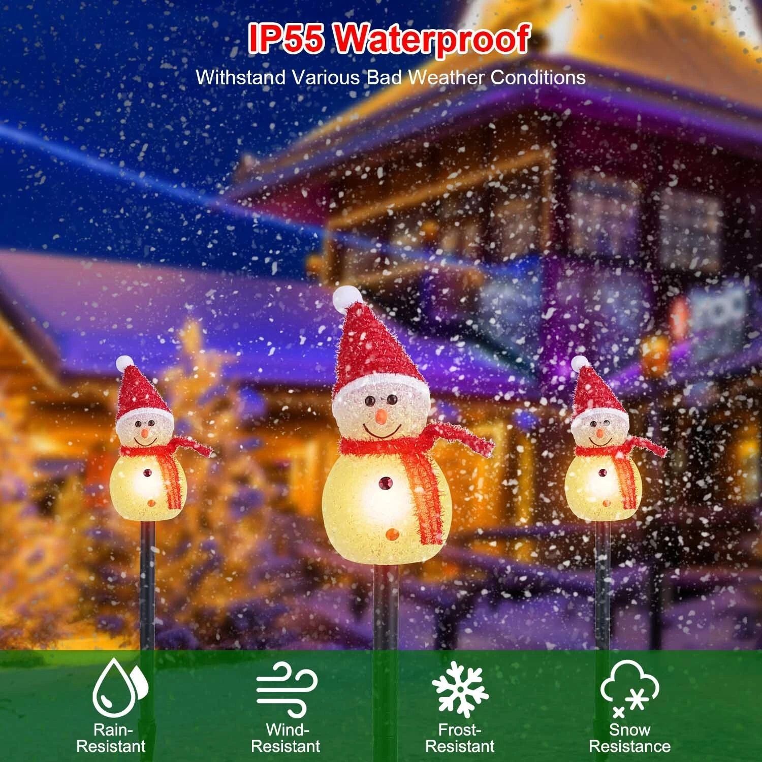 Christmas Yard Patio LED Lights, Solar Garden Stakes, Snowmen Waterproof Outdoor Decor