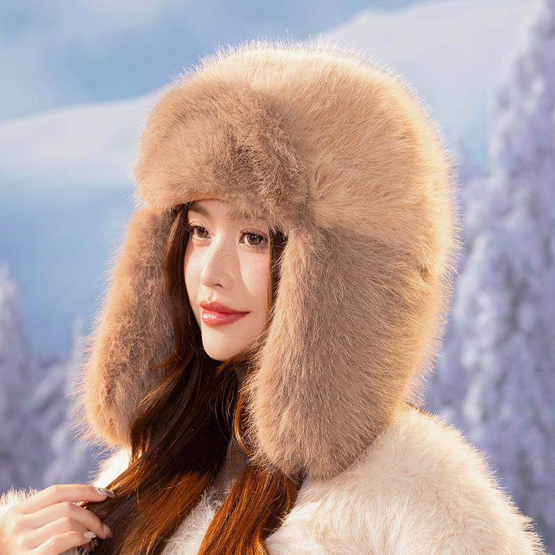 Winter Warm Earflap Ski Cap, Thicken Faux Fur Bomber Hat, Russia Ushanka Fur Hat