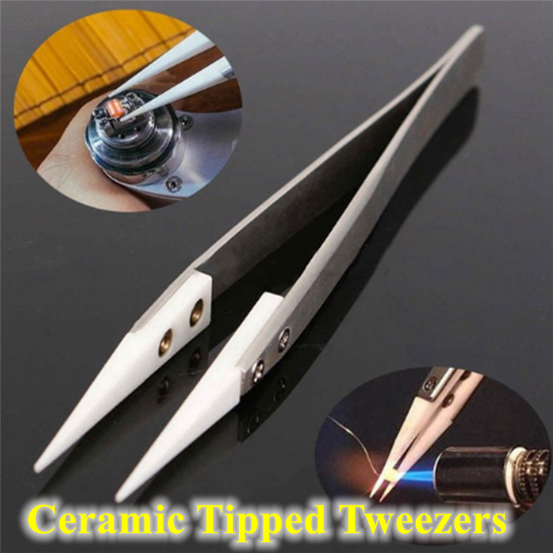 Heat Pointed Resistant Tweezer, Ceramic Tipped Stainless Steel Tweezers, Fine Pointed Tip for Soldering Electronics