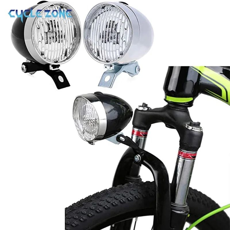 Retro Bicycle Front LED Headlight with Mount Bracket for Night Riding