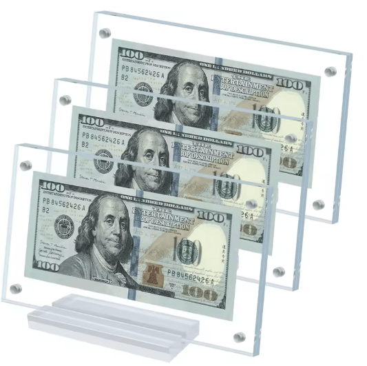 Clear Acrylic Dollar Bill and Commemorative Coin Display Frame with Base 1 to 2 PCS