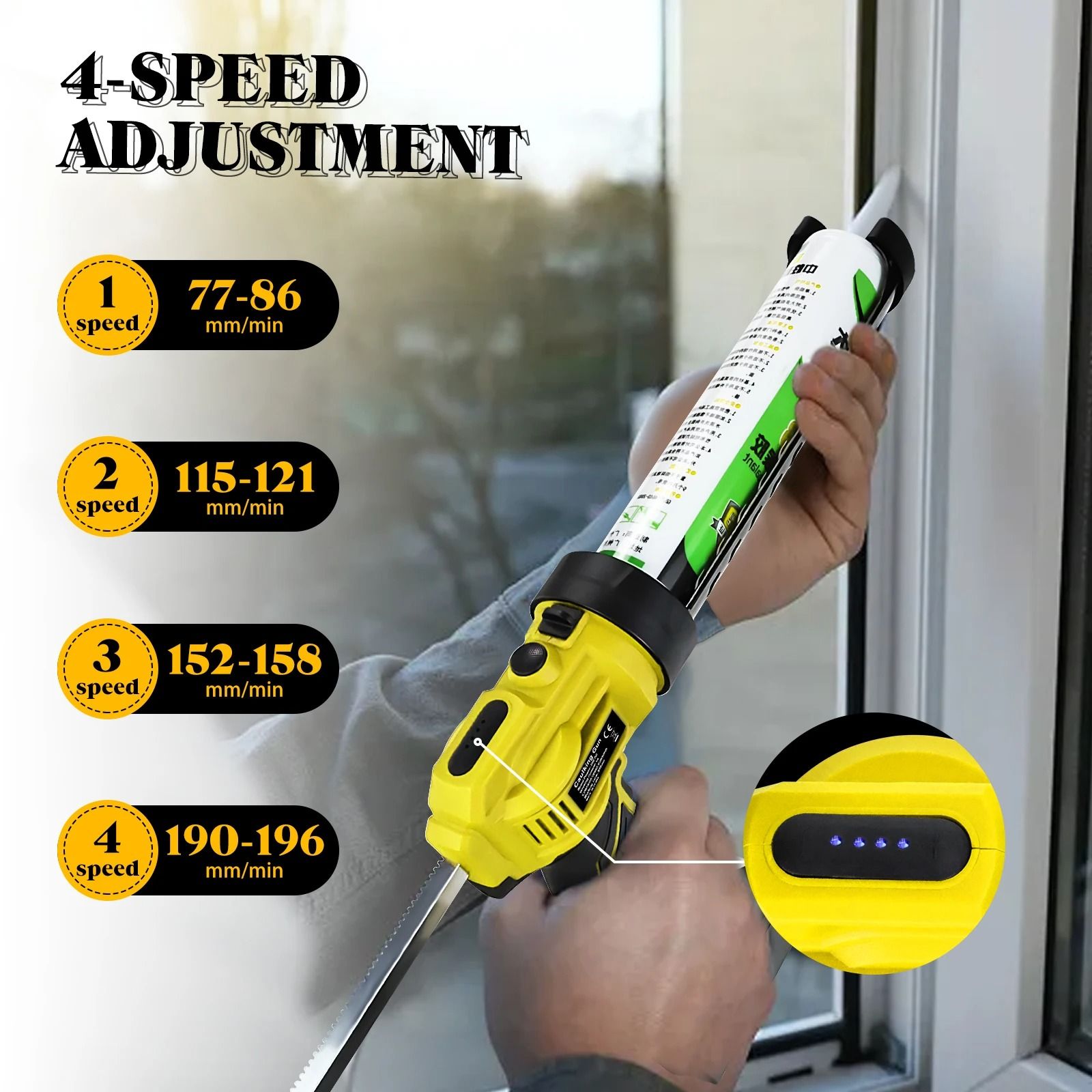 Cordless Electric Caulk Gun with Adjustable Speeds and LED Light