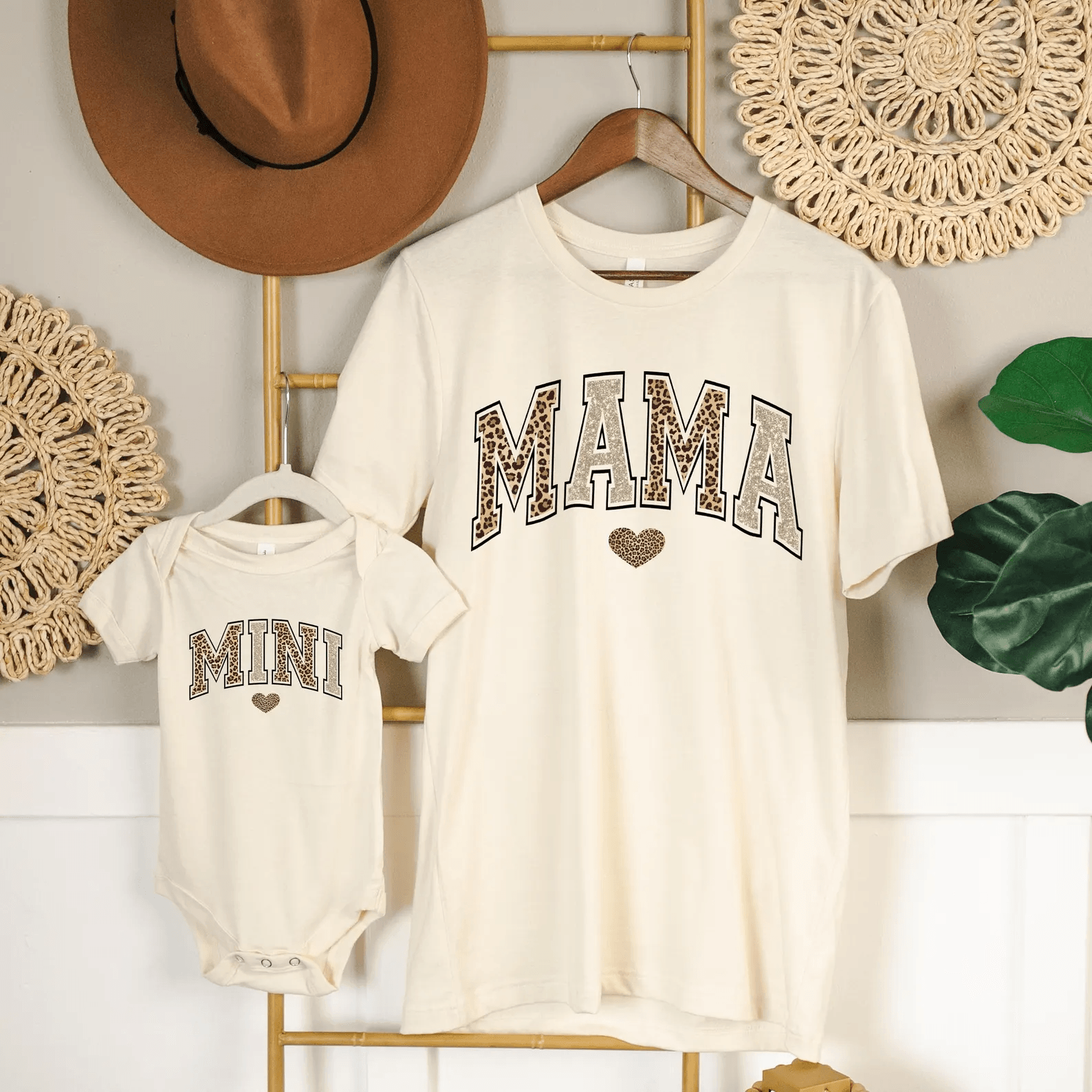 Mama and Mini Matching Gold Leopard Shirts Set