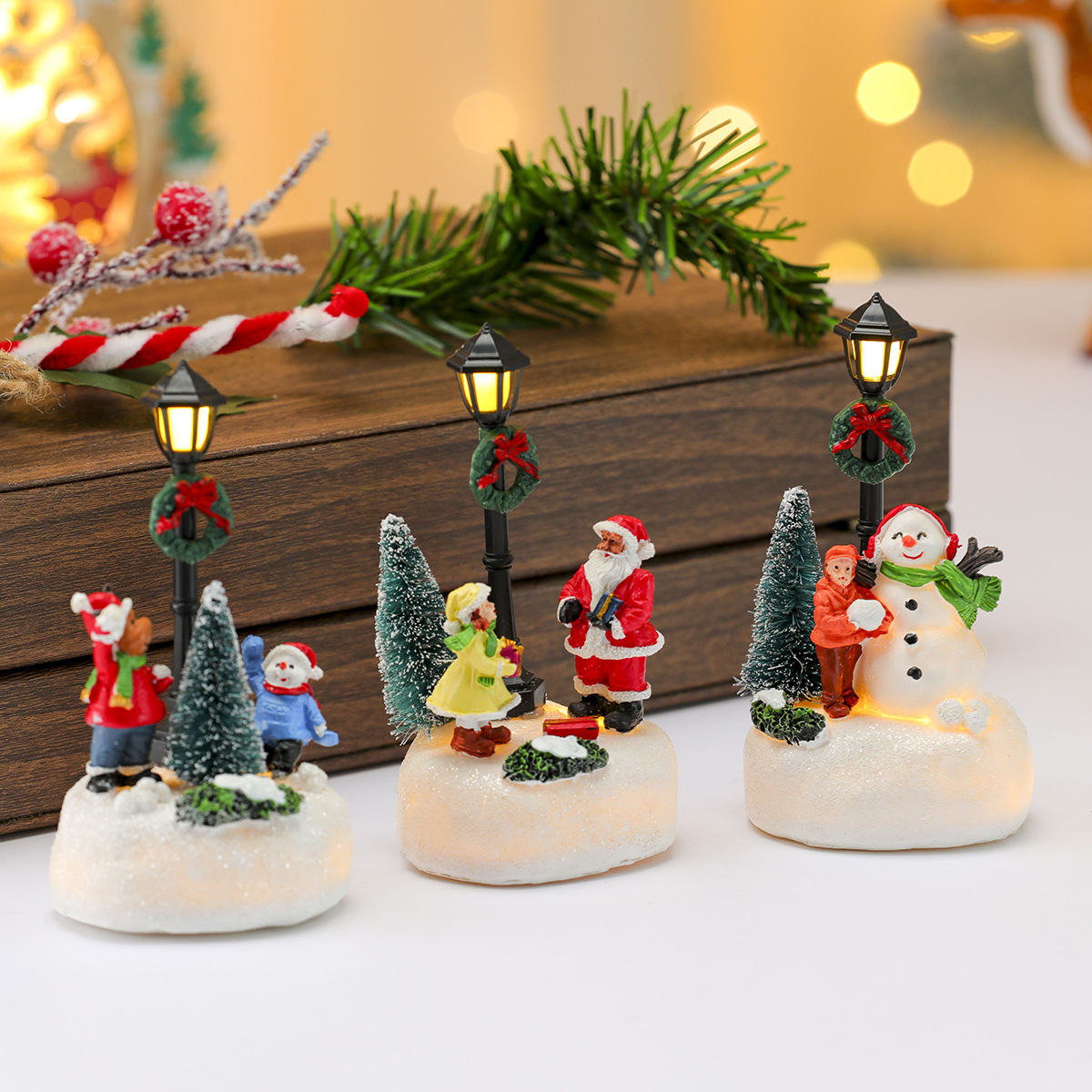 Christmas Country Scene Table Decoration, Cute Christmas Statue With Led Lights, Cute Interior Christmas Decoration Gift
