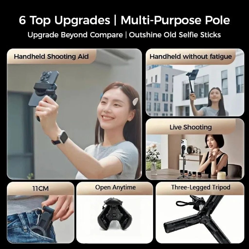 Magnetic 4-in-1 Selfie Stick Tripod with Bluetooth Remote & 360° Phone Holder