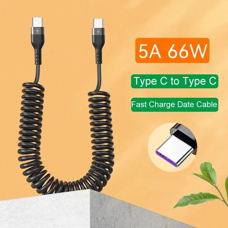66W Fast Charging USB-C Car Cable – Retractable Type-C to Type-C Power Cord for iPhone & Android