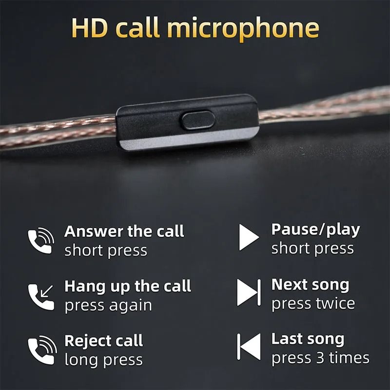 KZ 2 Pin Replacement Earphone Cable Oxygen Free Copper Silver Plated Cable with Mic