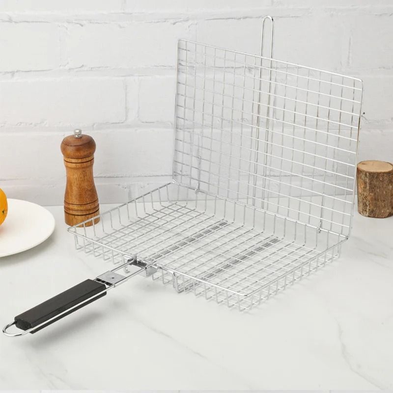 Foldable BBQ Grill Basket with Lid for Chicken Fish and Vegetables
