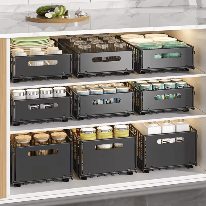 Multifunction Pull-Out Cabinet Organizer – Sliding Kitchen Storage Rack & Seasoning Basket