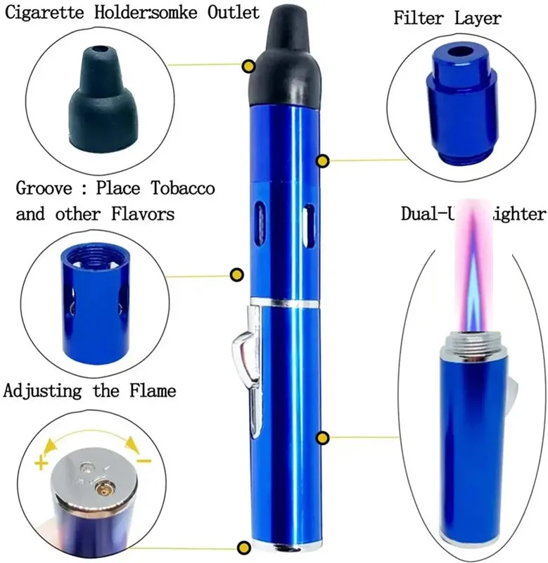 Refillable Metal Torch Windproof Multi-function Aromatherapy Pen Lighter, Jet Flame Butane Torch for Cigars, Candles