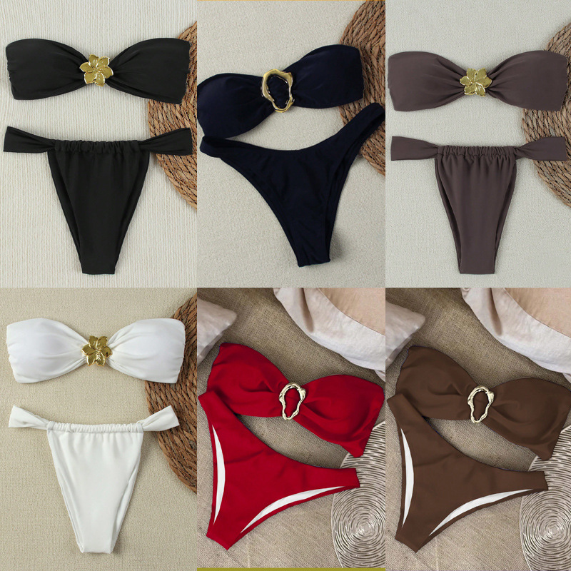 Brazilian Thong Swimwear for Women, Bandeau Push-Up Bikini Set